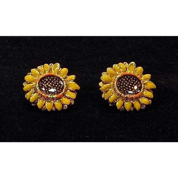 ILANET Museum Reproductions Enamel Sunflower Earrings Gold-Plated - Picture 1 of 8
